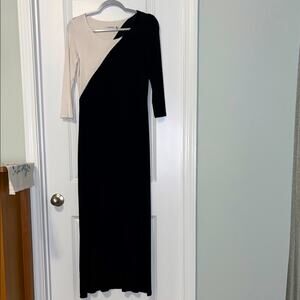 Calvin Klein Asymmetrical Black and Cream Maxi Dress Women’s Size 8